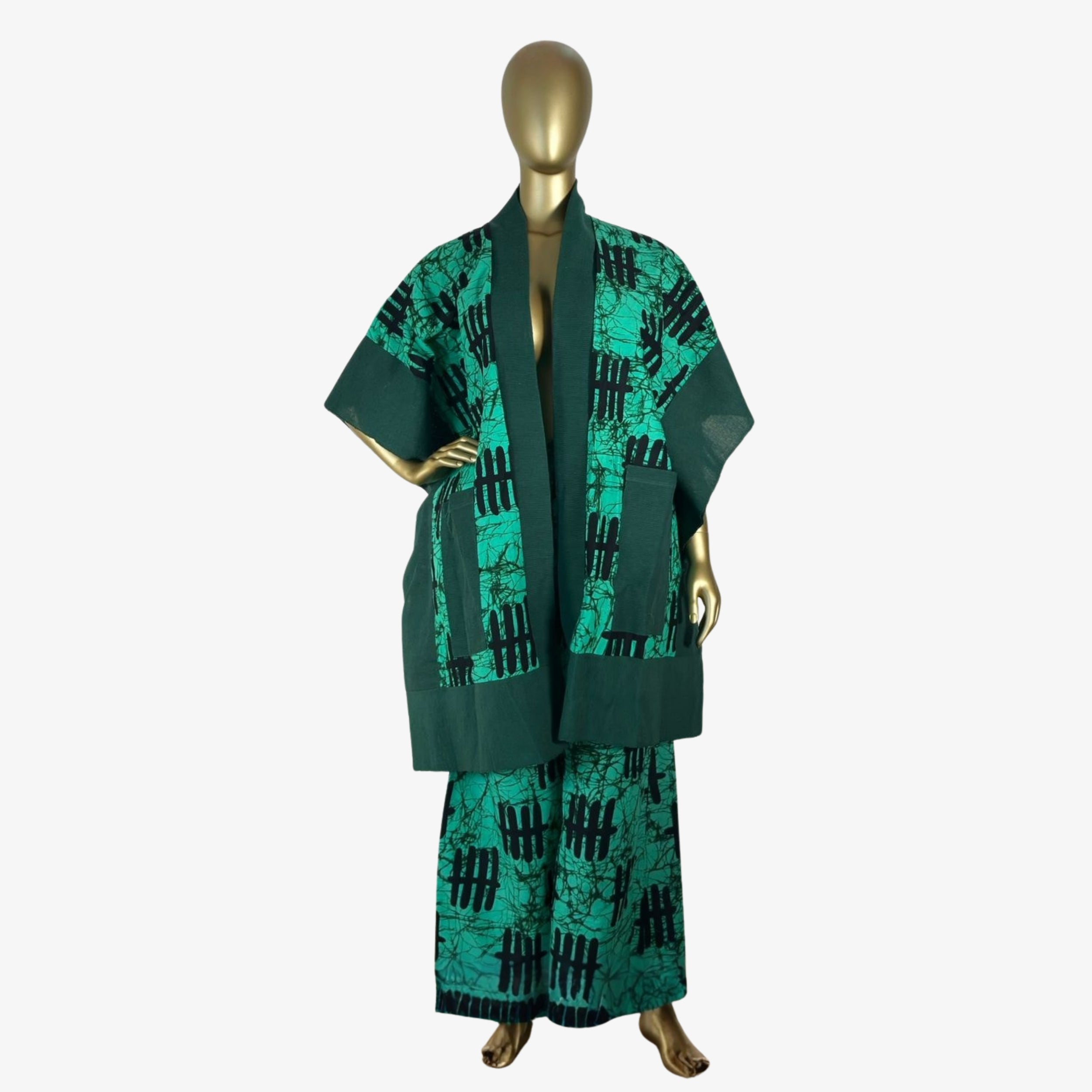 Emerald Green Ankara Kimono Set – Classy Green Elegance | Coul Fashion