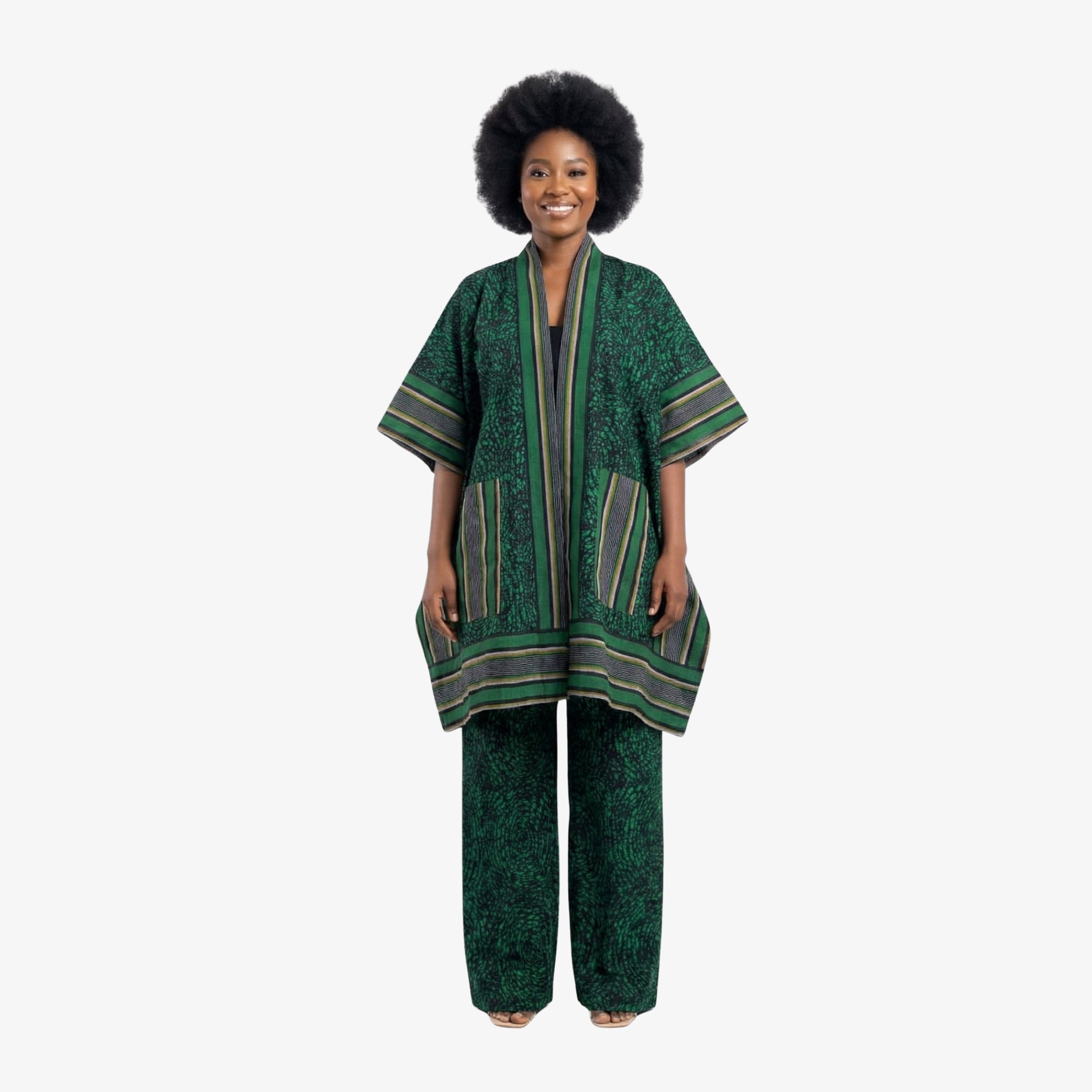 Blue & Black Ankara Dress Set "Green Elegance" | Coul Fashion
