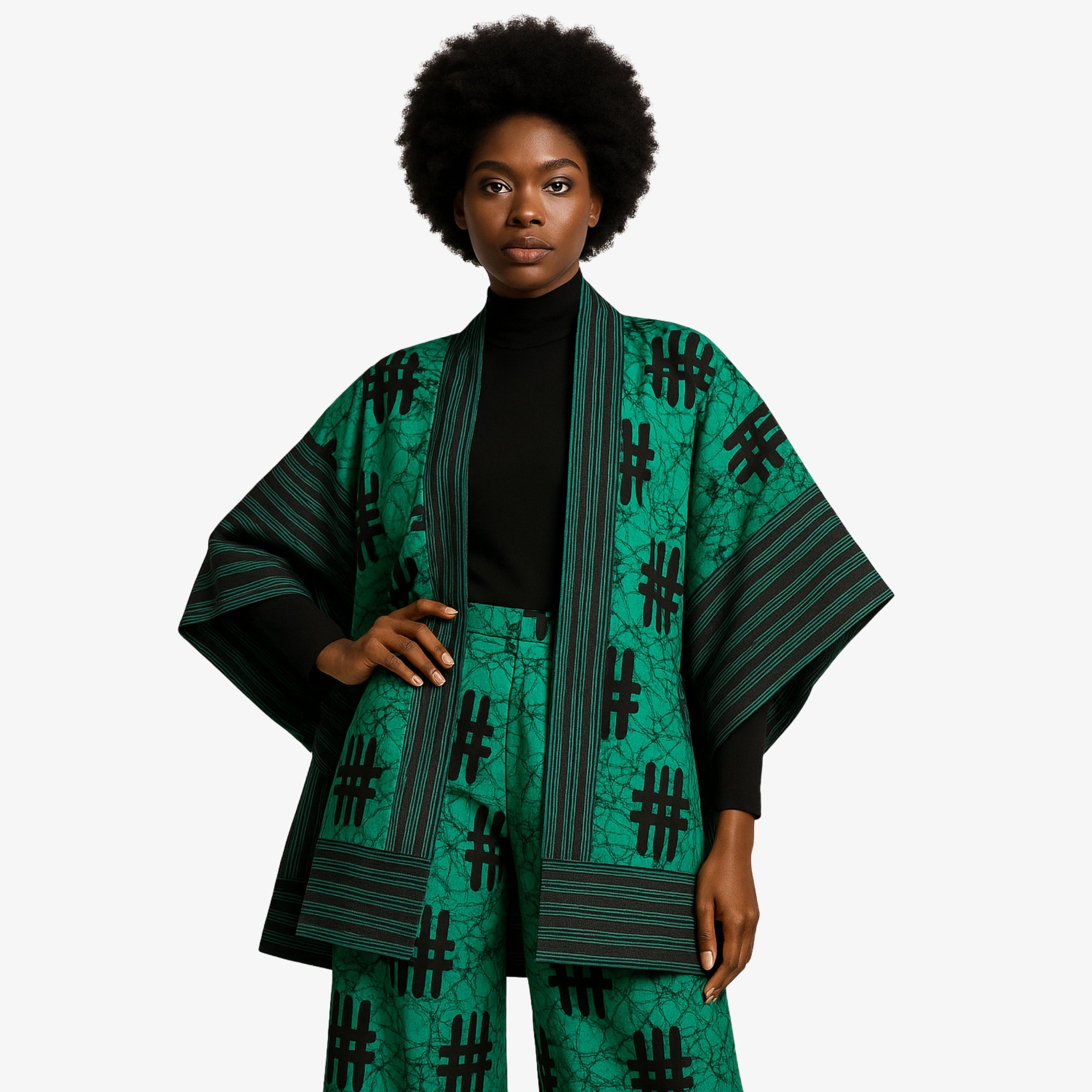 Emerald Green Ankara Kimono Set – Essence of Elegance | Coul Fashion