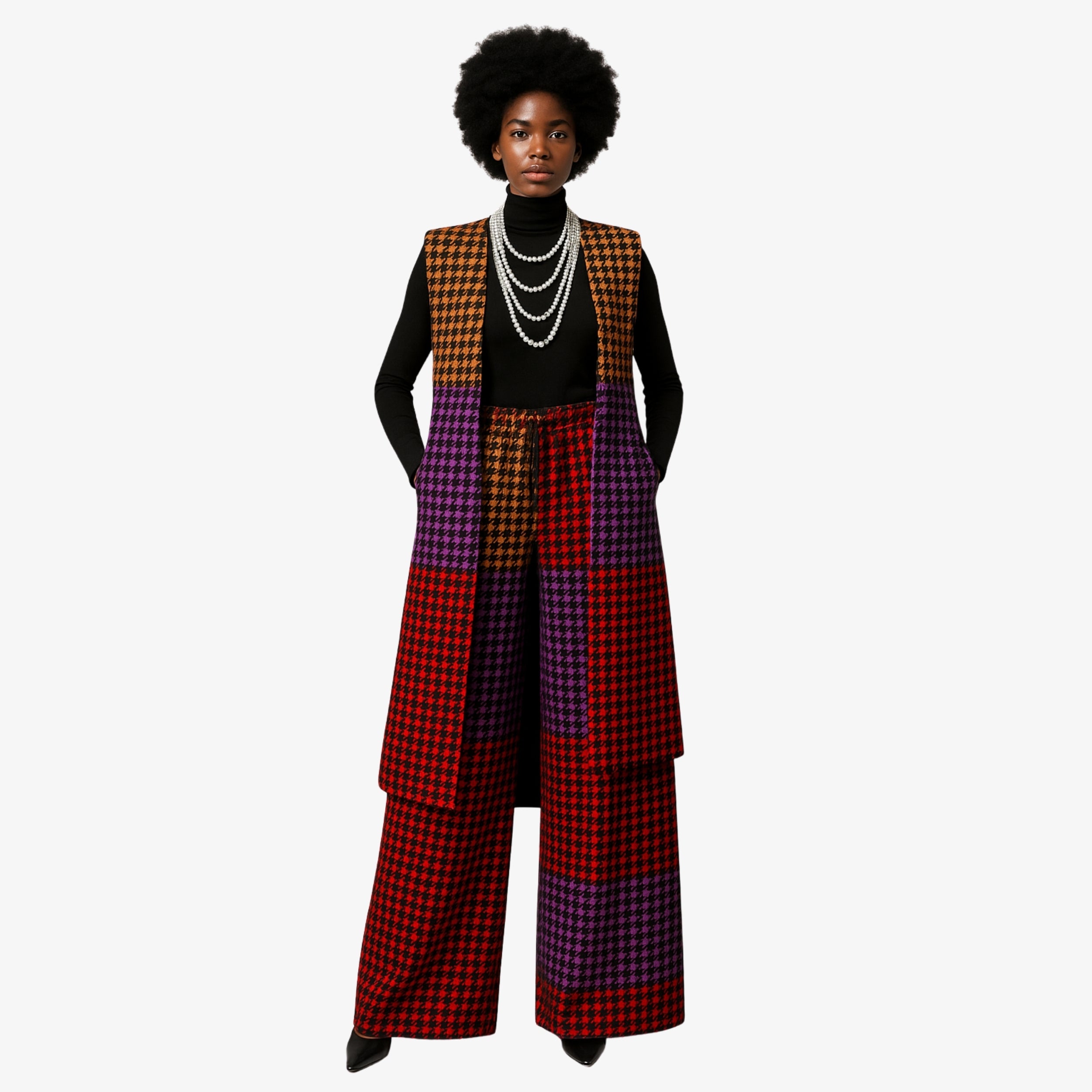 Multicolor Ankara Houndstooth Kimono Set – Signature Elegance | Coul Fashion