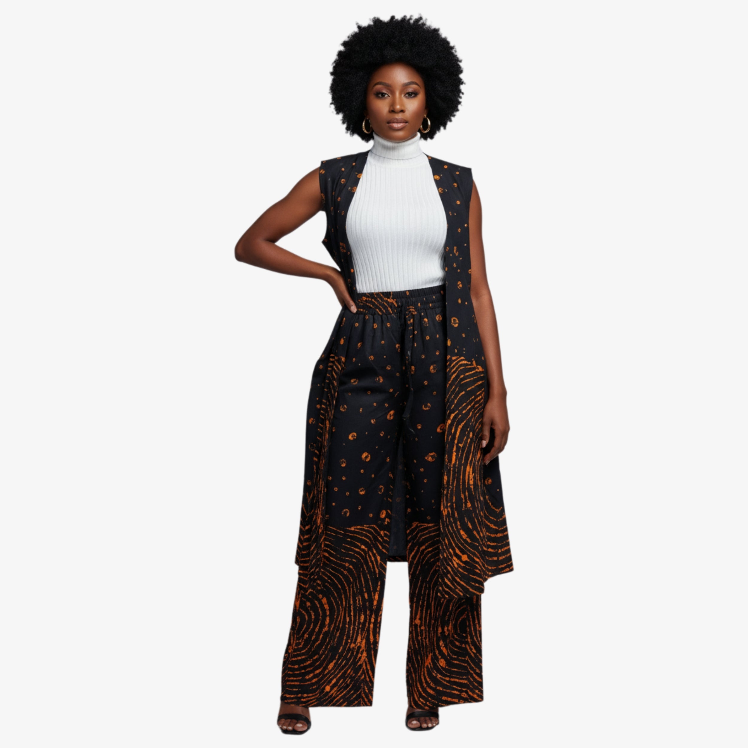 Black & Orange Ankara Kimono Set – Fierce Sophistication | Coul Fashion