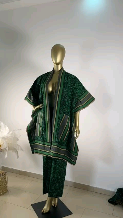 Blue & Black Ankara Dress Set "Green Elegance" | Coul Fashion