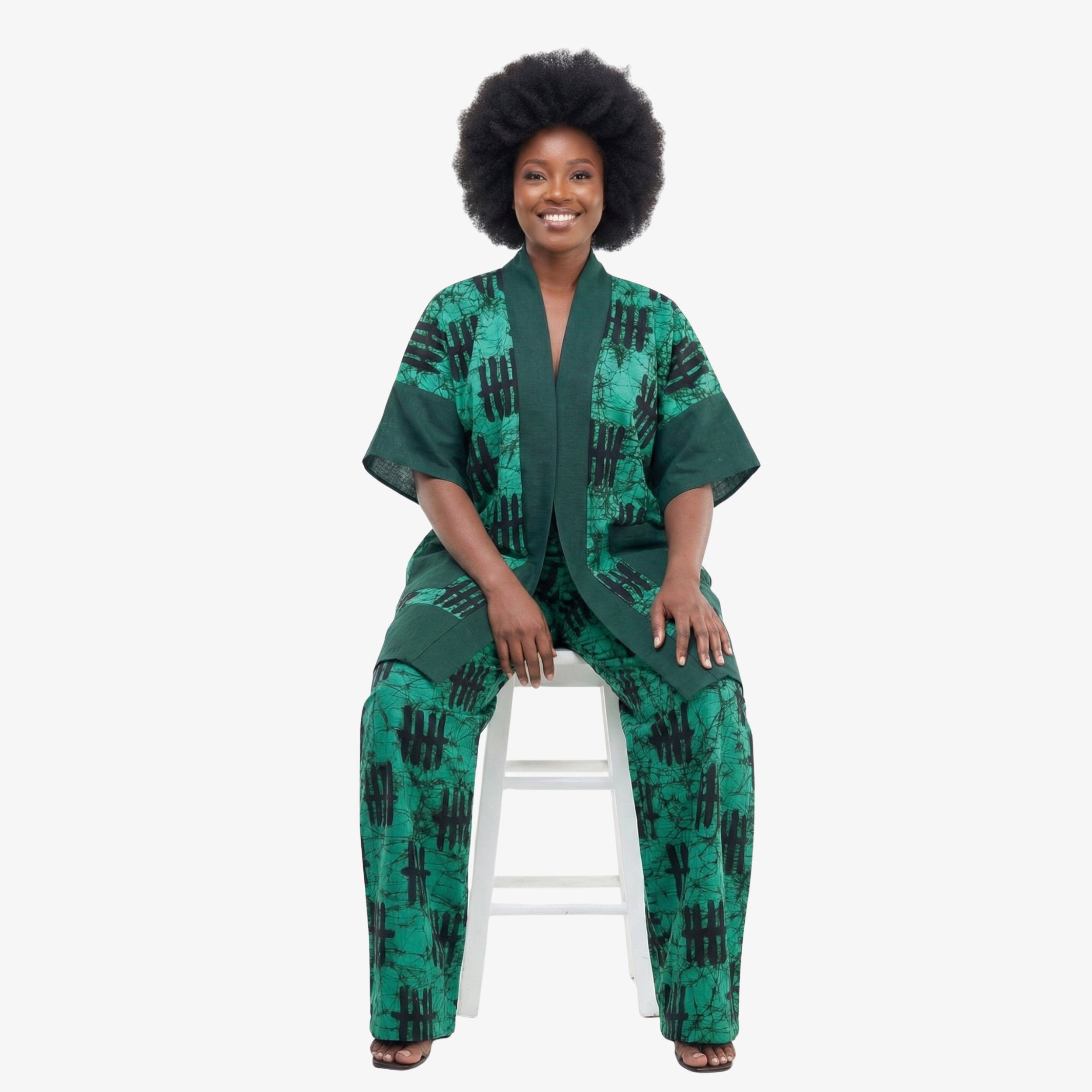 Emerald Green Ankara Kimono Set – Classy Green Elegance | Coul Fashion
