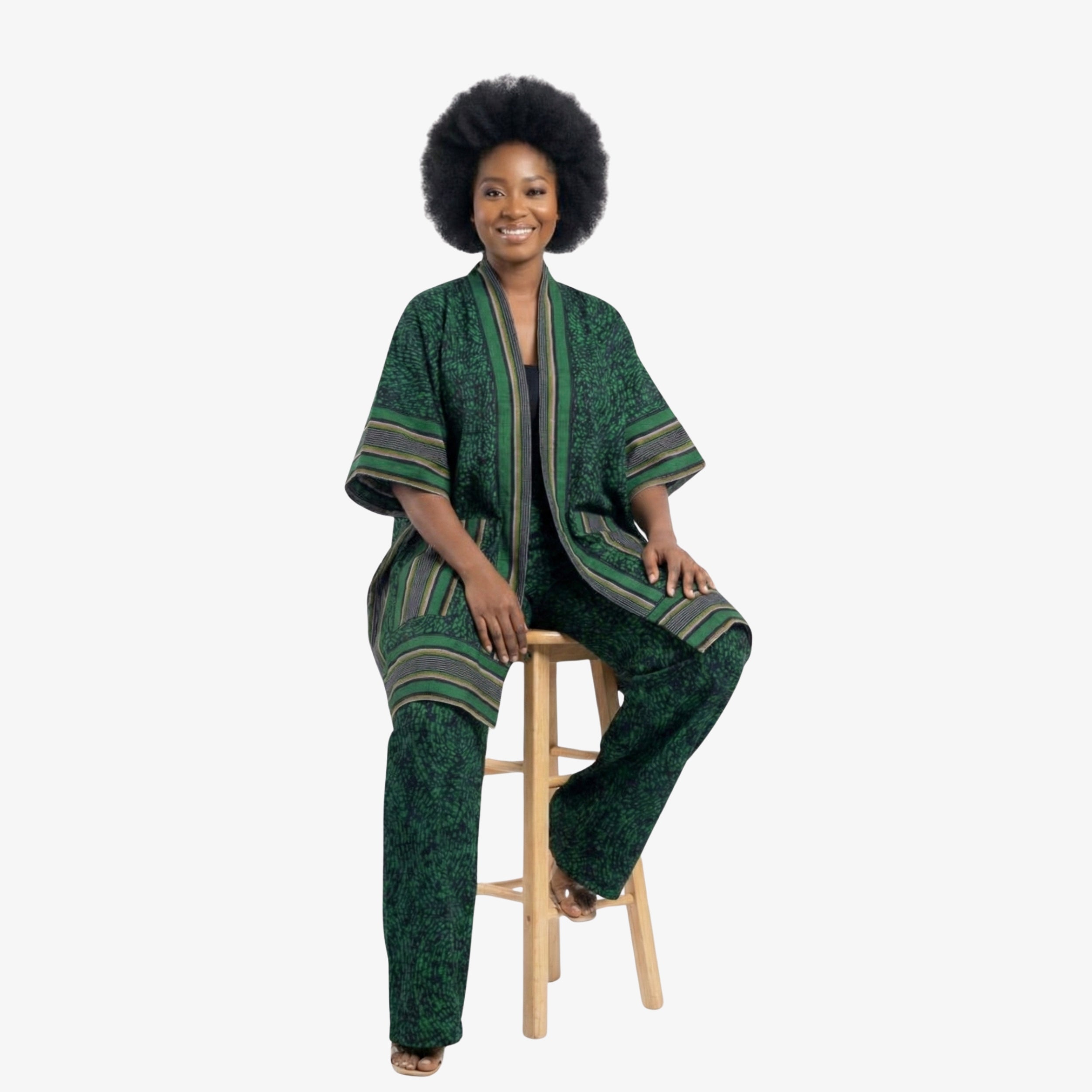 Blue & Black Ankara Dress Set "Green Elegance" | Coul Fashion