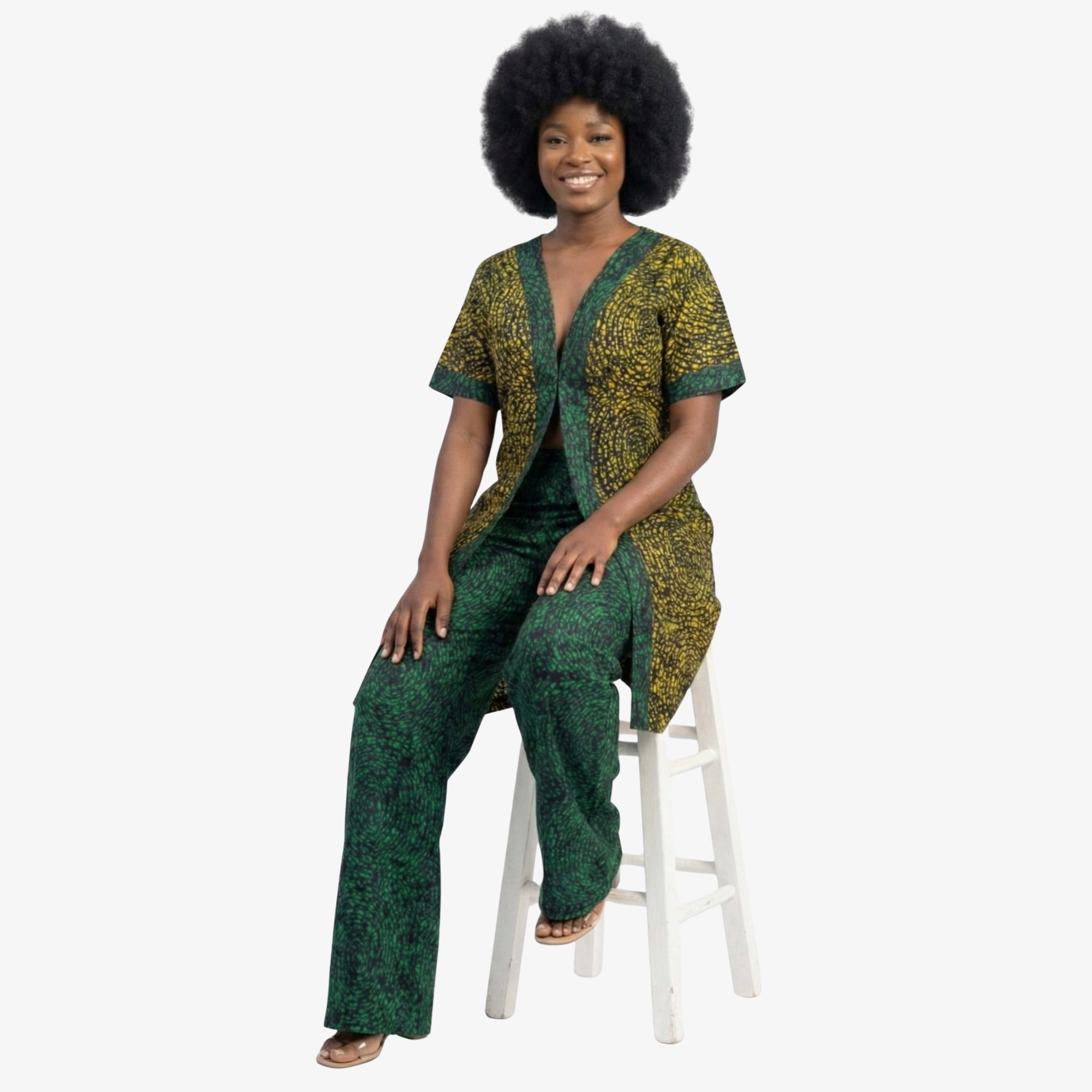 Yellow & Green Ankara Dress Set "Graceful  Contemporary Elegance" | Coul Fashion