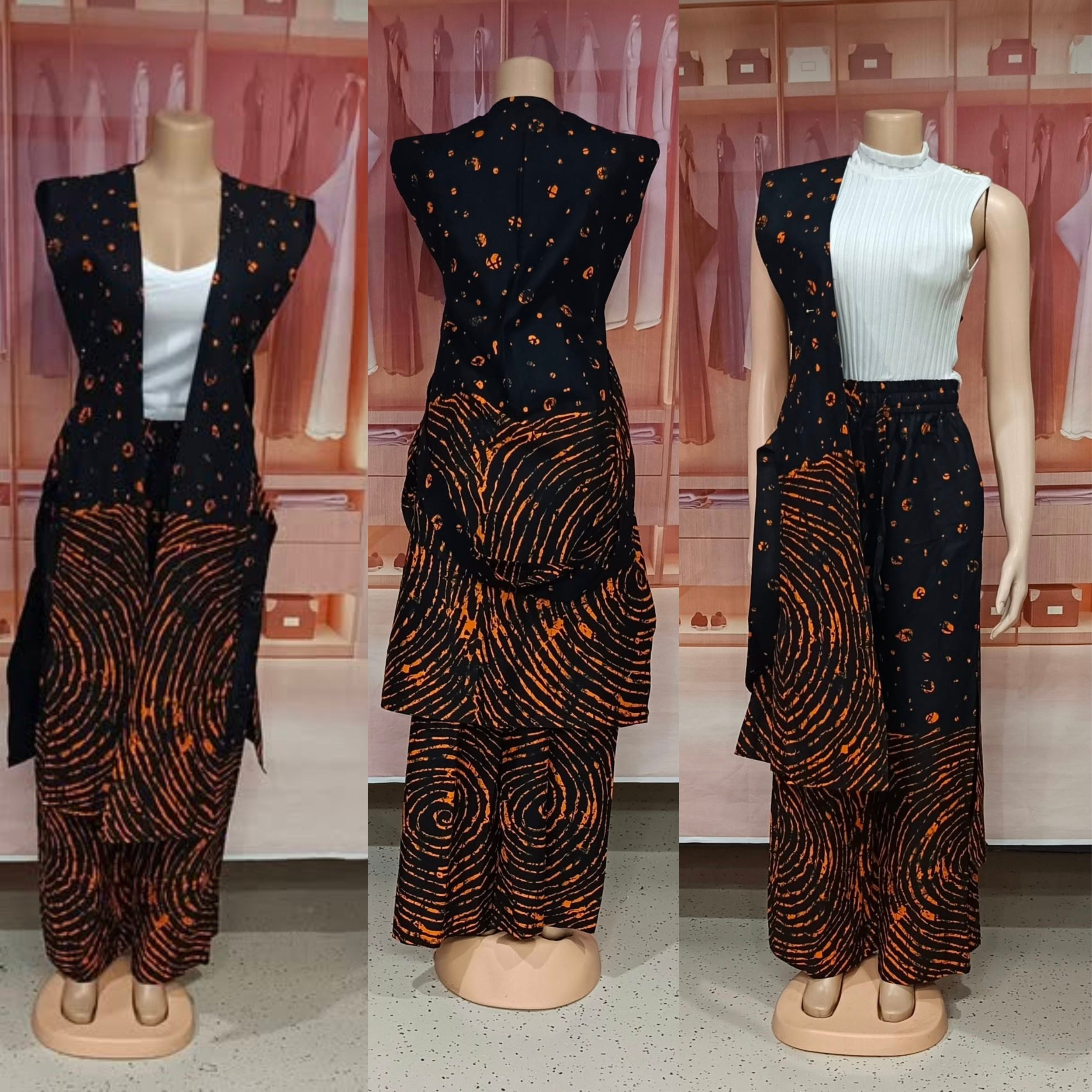 Black & Orange Ankara Kimono Set – Fierce Sophistication | Coul Fashion